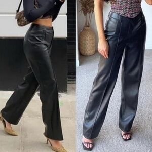 Zara Womens Faux Leather Straight Leg Pants‎ S Black Blogger Favorite 90s Retro
